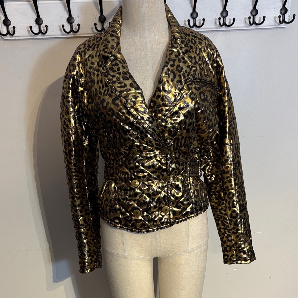 Modern Vintage Leopard Print Gold Women's Jacket Size Medium